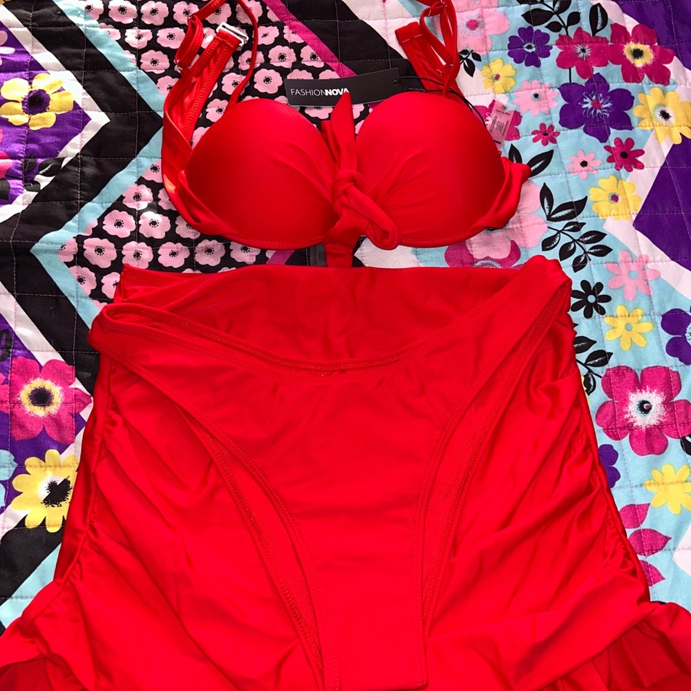 Fashion Nova Red Bikini Set Swimwear